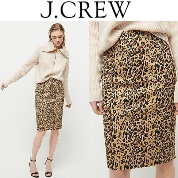 J. CREW No. 2 Pencil Skirt Leopard Animal Print Lined Women's Size 2 - Picture 1 of 8